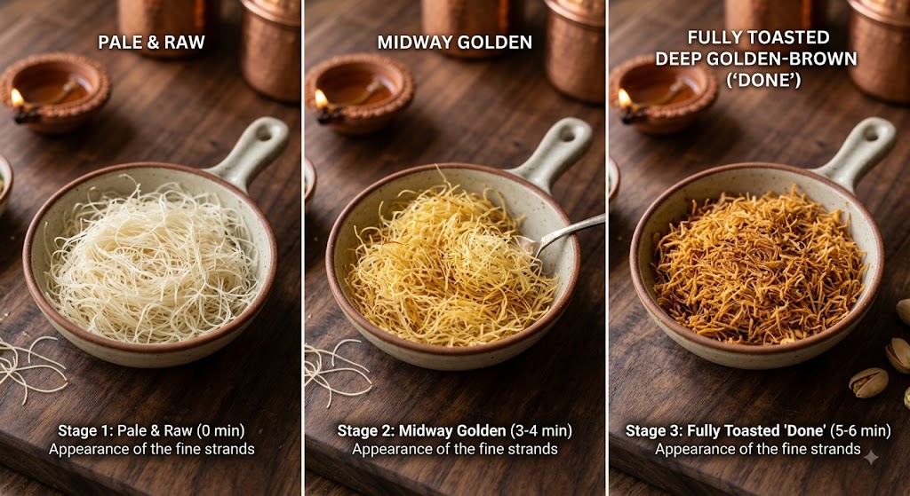 Toasting kataifi pastry golden for dubai chocolate modak recipe