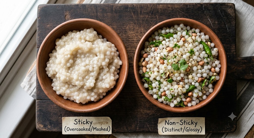 Sticky sabudana khichdi versus non-sticky sabudana khichdi comparison